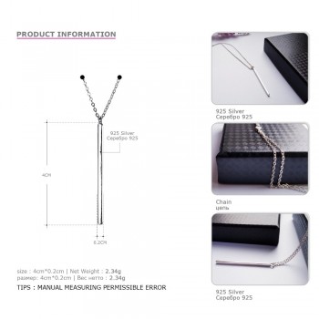 e-Manco Line Needle 925 Sterling Silver Long Pendant Necklace Simple and Romantic Style Fine Jewelry Valentines Gift for Women