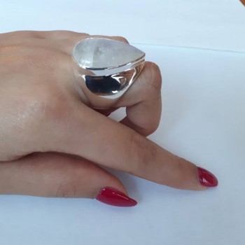 OMHXZJ Wholesale European Fashion Woman Man Party Wedding Gift Silver White Water Drop Moonstone 925 Sterling Silver Ring RR34