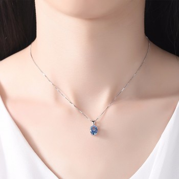 CZCITY Sky Blue Topaz Stone Pendant 2.3 Carat Oval Shape Solitaire Natural Topaz 925 Sterling Silver Chain Necklace for Women