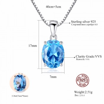 CZCITY Sky Blue Topaz Stone Pendant 2.3 Carat Oval Shape Solitaire Natural Topaz 925 Sterling Silver Chain Necklace for Women