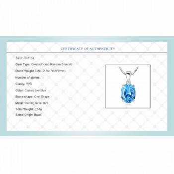 CZCITY Sky Blue Topaz Stone Pendant 2.3 Carat Oval Shape Solitaire Natural Topaz 925 Sterling Silver Chain Necklace for Women