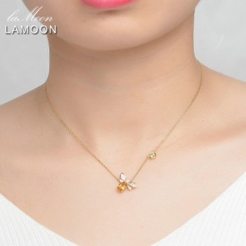 LAMOON Bee 5x7mm 1ct 100% Natural Citrine 925 Sterling Silver Jewelry 14K Yellow Gold Plated Chain Pendant Necklace S925 LMNI015