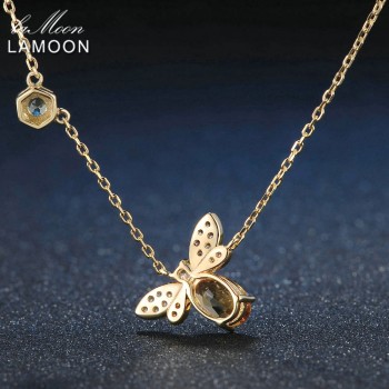 LAMOON Bee 5x7mm 1ct 100% Natural Citrine 925 Sterling Silver Jewelry 14K Yellow Gold Plated Chain Pendant Necklace S925 LMNI015