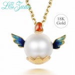 Lamp;zuan Love Heart Angel Pendant Real Enamel Natural Cultured Freshwater Pearl 18K Yellow Gold Necklace Fine Jewelry Valentines