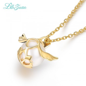 Lamp;zuan Love Heart Angel Pendant Real Enamel Natural Cultured Freshwater Pearl 18K Yellow Gold Necklace Fine Jewelry Valentines