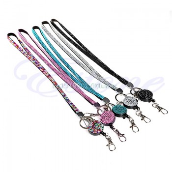 Neck Lanyard Retractable ID Badge Reel Crystal Rhinestone Phone Key Holder