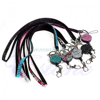 Neck Lanyard Retractable ID Badge Reel Crystal Rhinestone Phone Key Holder