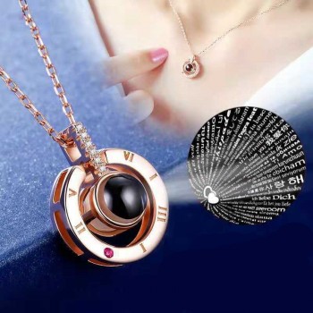 2019 New Arrival Rose Gold amp; Silver Projection Pendant I Love You 100 Language Necklace Romantic Love Memory Wedding Necklace