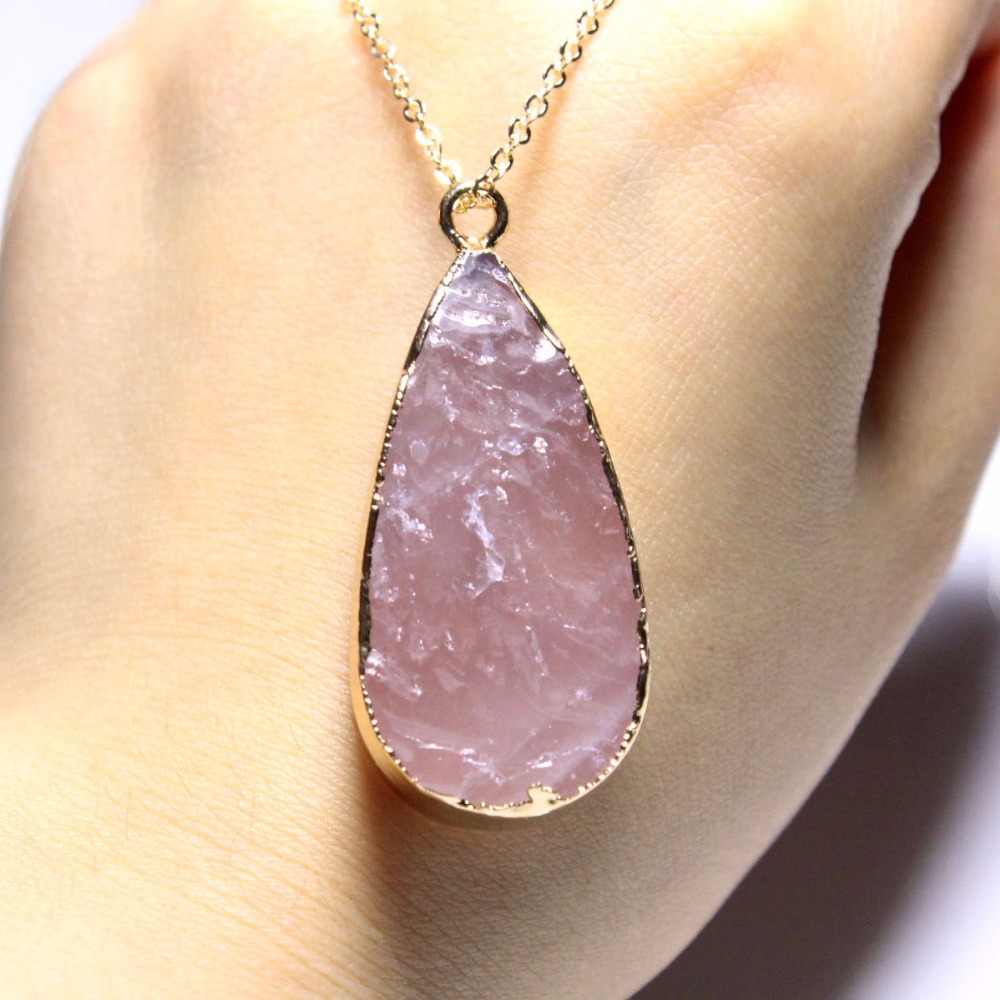 Wholesale 1 PCS Unique Water Drop Shape Rose Pink Quartz Crystal Natural Stone Pendant  DIY Fit Necklace  For Jewelry Making