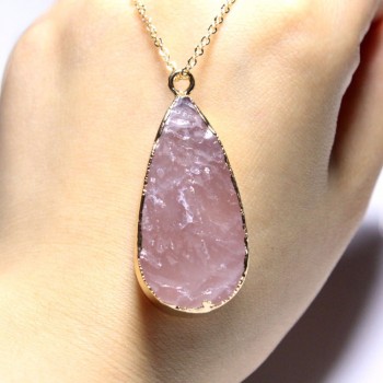 Wholesale 1 PCS Unique Water Drop Shape Rose Pink Quartz Crystal Natural Stone Pendant  DIY Fit Necklace  For Jewelry Making