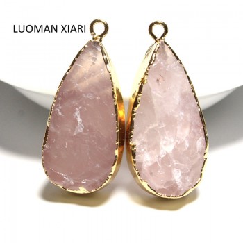 Wholesale 1 PCS Unique Water Drop Shape Rose Pink Quartz Crystal Natural Stone Pendant  DIY Fit Necklace  For Jewelry Making