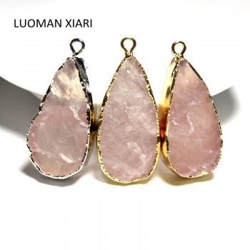 Wholesale 1 PCS Unique Water Drop Shape Rose Pink Quartz Crystal Natural Stone Pendant  DIY Fit Necklace  For Jewelry Making