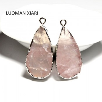 Wholesale 1 PCS Unique Water Drop Shape Rose Pink Quartz Crystal Natural Stone Pendant  DIY Fit Necklace  For Jewelry Making