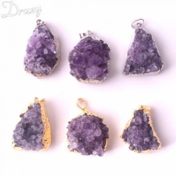 Druzy Irregular Random Natural Amethysts Quartz Geode Cut Necklace Crystal Piont Stone Pendant Natural Drusy Stone Healing 1pcs