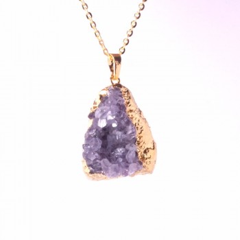 Druzy Irregular Random Natural Amethysts Quartz Geode Cut Necklace Crystal Piont Stone Pendant Natural Drusy Stone Healing 1pcs