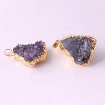 Druzy Irregular Random Natural Amethysts Quartz Geode Cut Necklace Crystal Piont Stone Pendant Natural Drusy Stone Healing 1pcs