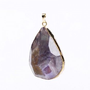 Top quality semi-precious oval faceted crack geode druzy quartz pendant natural stone agata DIY making for necklace bracelet