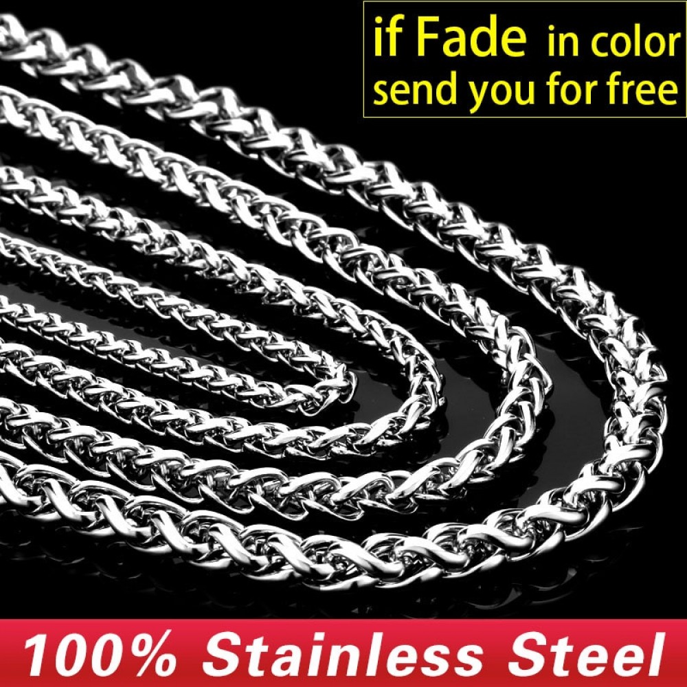 Beier 3mm/4mm/5mm/6mm Width 316L Stainless Steel Men Boy Spiga Plait Necklace Chain Silver Color BN1006 ( 20-32 Inch )