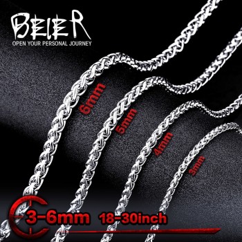 Beier 3mm/4mm/5mm/6mm Width 316L Stainless Steel Men Boy Spiga Plait Necklace Chain Silver Color BN1006 ( 20-32 Inch )