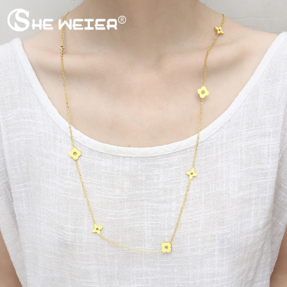 SHE WEIER stainless steel Long necklaces pendants neckless chain gold women necklace fashion jewelry silver jewels flower