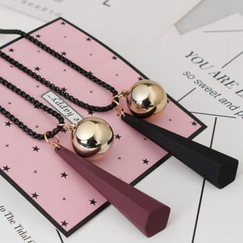 2018 long style personality style simple sweater chain metal ball Wood Pendant Necklace