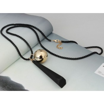 2018 long style personality style simple sweater chain metal ball Wood Pendant Necklace