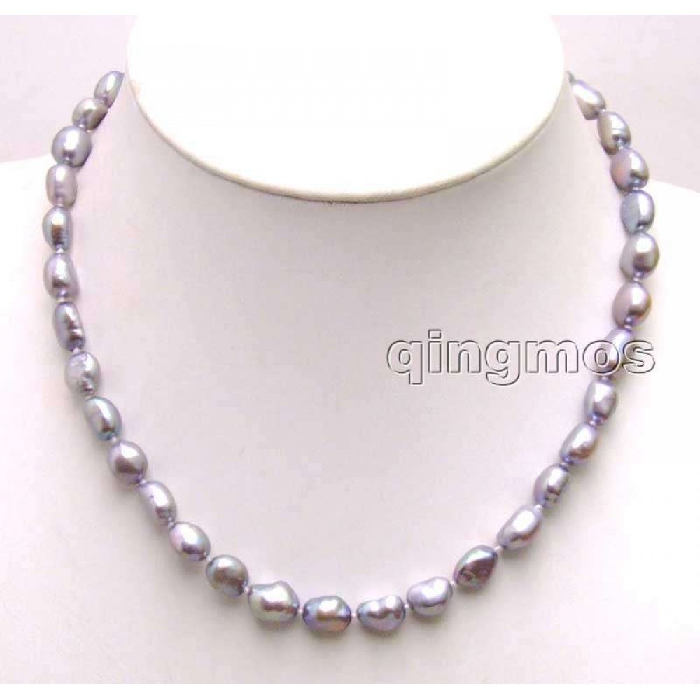 SALE ! Big 7-9mm Dark Gray BAROQUE natural Freshwater PEARL 17 Necklace -5851 Wholesale/retail Free shipping