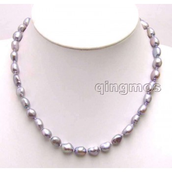 SALE ! Big 7-9mm Dark Gray BAROQUE natural Freshwater PEARL 17 Necklace -5851 Wholesale/retail Free shipping