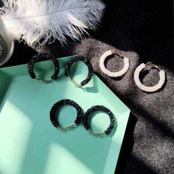 Earrings Wholesale Punk 2018 New Fashion Earrings White / Black / Blue Simple Wild Crystal Circle Matte Ladies Hot Sale Earrings