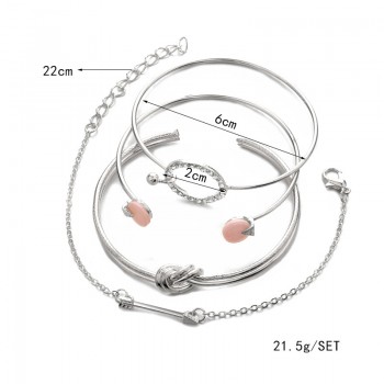 4 Pcs/ Set Classic Arrow Knot Round Crystal Gem Multilayer Adjustable Open Bracelet Set Women Fashion Party Jewelry Gift