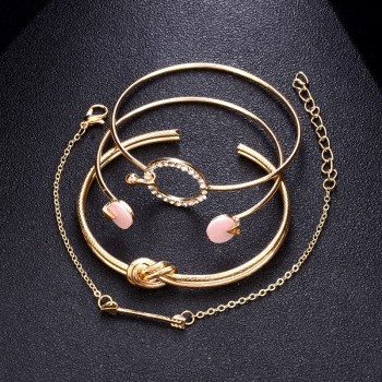 4 Pcs/ Set Classic Arrow Knot Round Crystal Gem Multilayer Adjustable Open Bracelet Set Women Fashion Party Jewelry Gift