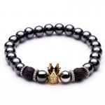 Charm Natural stone bracelets High quality Goldenamp;Black Crown Dumbbells Mens bracelets Hematite Beads Bracelet For Women Men