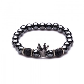 Charm Natural stone bracelets High quality Goldenamp;Black Crown Dumbbells Mens bracelets Hematite Beads Bracelet For Women Men