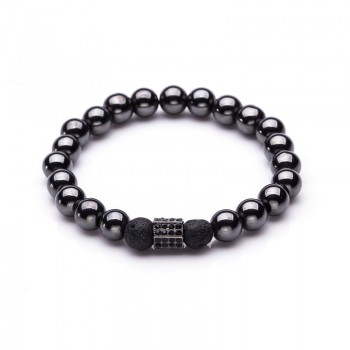 Charm Natural stone bracelets High quality Goldenamp;Black Crown Dumbbells Mens bracelets Hematite Beads Bracelet For Women Men