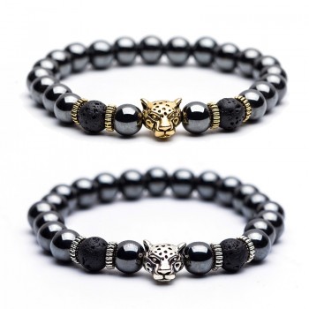 Charm Natural stone bracelets High quality Goldenamp;Black Crown Dumbbells Mens bracelets Hematite Beads Bracelet For Women Men