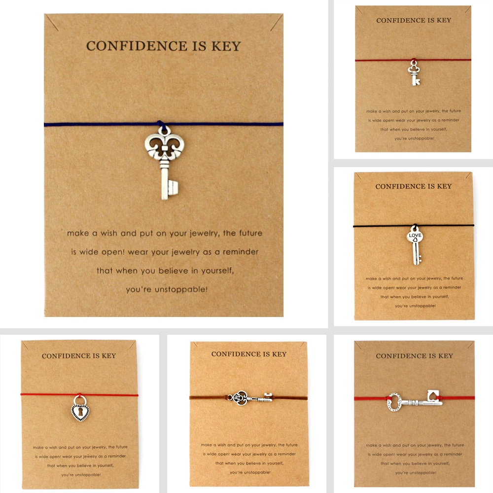 Confidence is Key Lock Rope Chain Adjustable Bracelets Fish Hook Sailing Charms Women Men Unisex Jewelry Lovers Christmas Gift