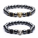 High quality Natural stone Mens bracelets Charm Lucky Tiger Leopard Hematite Goldenamp;Silver Elastic Bracelets for women amp; men