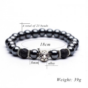 High quality Natural stone Mens bracelets Charm Lucky Tiger Leopard Hematite Goldenamp;Silver Elastic Bracelets for women amp; men