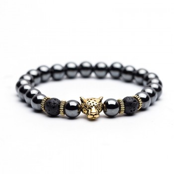 High quality Natural stone Mens bracelets Charm Lucky Tiger Leopard Hematite Goldenamp;Silver Elastic Bracelets for women amp; men