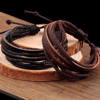 KYSZDL Hot sell 100% hand-woven Fashion Jewelry Wrap multilayer Leather Braided Rope Wristband men bracelets amp; bangles for women