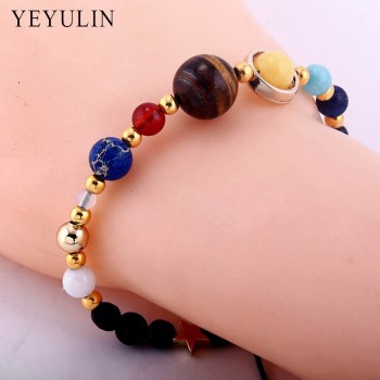 New Fashion Solar System Universe Galaxy Eight Planets Bracelet Star Lava Reiki Natural Stone Beads Energy Adjustable Bracelet