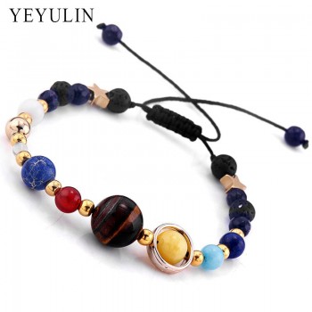 New Fashion Solar System Universe Galaxy Eight Planets Bracelet Star Lava Reiki Natural Stone Beads Energy Adjustable Bracelet