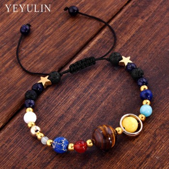 New Fashion Solar System Universe Galaxy Eight Planets Bracelet Star Lava Reiki Natural Stone Beads Energy Adjustable Bracelet