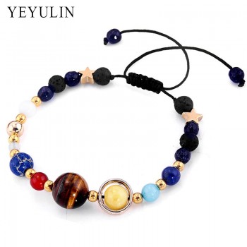 New Fashion Solar System Universe Galaxy Eight Planets Bracelet Star Lava Reiki Natural Stone Beads Energy Adjustable Bracelet