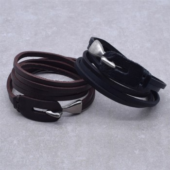 VOQ New Design Punk Black amp; Brown Wrap Bracelet Length 60cm Multi-layer Leather Bracelet Men Fashion Jewelry Wholesale