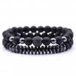 KANGKANG 2PCS/Set Matte Black Natural Stone Bracelet 8mm Elastic Rope Bead  Hematite Bracelet Fashion Men Women charm Jewelry