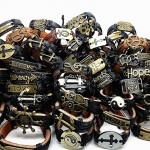 Wholesale lots 30pcs/lot mens real leather bracelets fashion Copper Alloy womens mix different styles handmade cuff jewelry