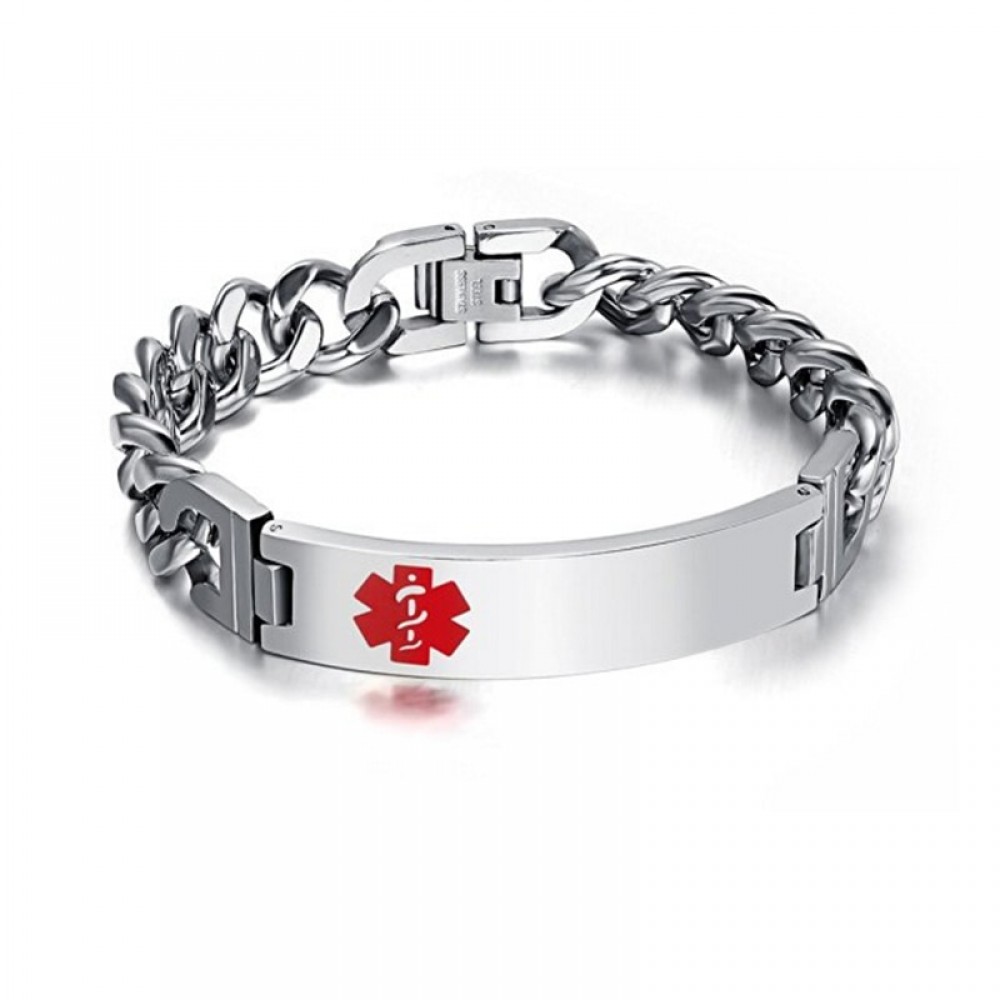 Customized Medical Alert ID Link Chain Bracelet Jewelry Free Engraved Infomation Quality Men Bangle