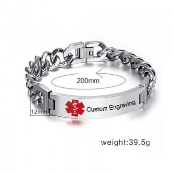 Customized Medical Alert ID Link Chain Bracelet Jewelry Free Engraved Infomation Quality Men Bangle