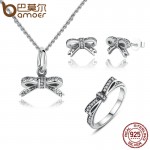 BAMOER 925 Sterling Silver Sparkling Bow Knot Stackable Ring Bridal Jewelry Sets Sterling Silver Jewelry Sets amp; More ZHS022